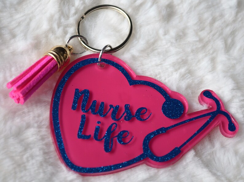 Nurse Keychain Nurse Life Glitter Keychain Medical Nurse Etsy