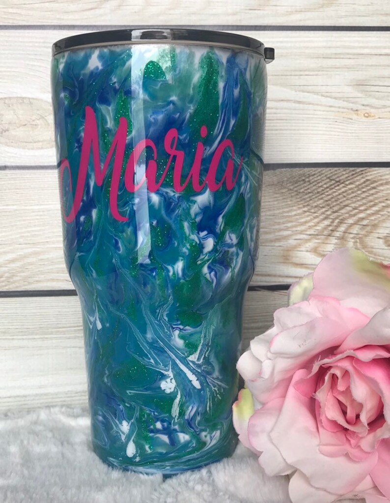 Personalized Tumbler Paint Swirl Tumbler Sports Tumbler Etsy