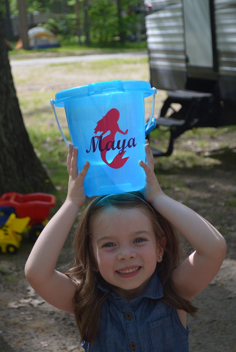 Kids Birthday Personalized Beach Bucket Beach Bucket Party Favor Mermaid Beach Toy Party Favor Sand Pail Gift for Girl Gift for Boy