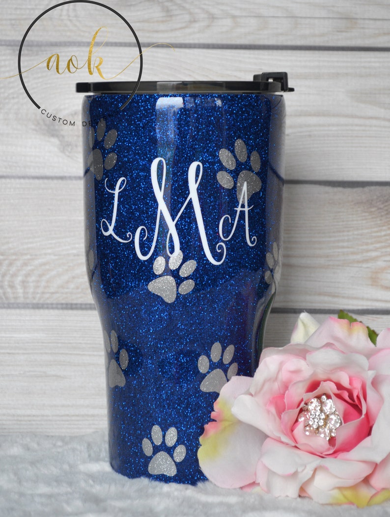 Glitter Tumbler Epoxy  Tumbler Paw Print Monogram Yeti Etsy