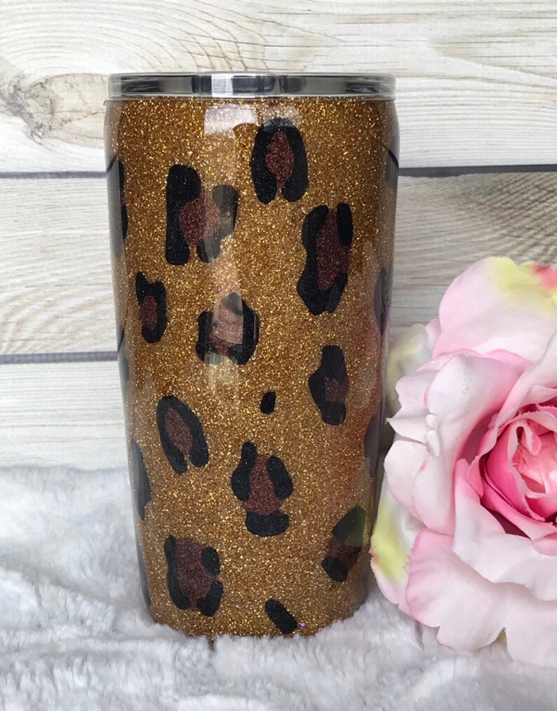 glitter tumbler epoxy tumbler leopard tumbler animal etsy