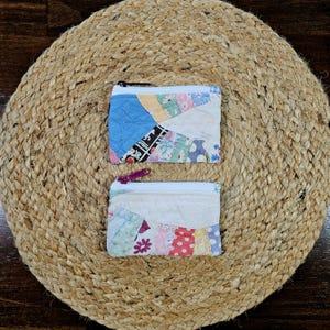 Handmade Quilted Coin Purse - Vintage-Inspired Patchwork Mini Wallet - Repurposed Quilt Zipper Pouch - Eco-Friendly Gift
