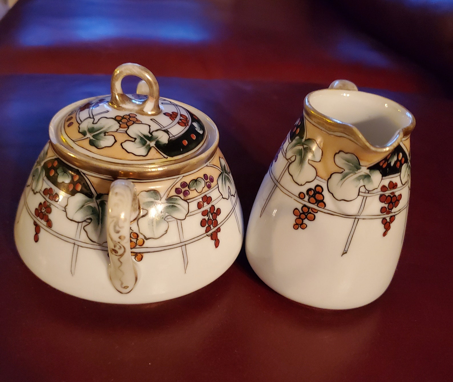 Hand Painted Nippon Creamer and Sugar With Trellis and - Etsy UK
