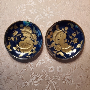 Bareuther Waldsassen, Two Saucers, Bavaria Germany, 22k Gold, Cobalt Echt,  #1032