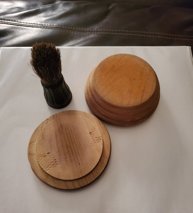 Antique Wooden Shaving Bowl With Lid and Brush Etsy