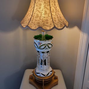 Lamp, Bohemian, Czechoslovakian Emerald Green Glass, Luster Lamp, (shade not included), #1082
