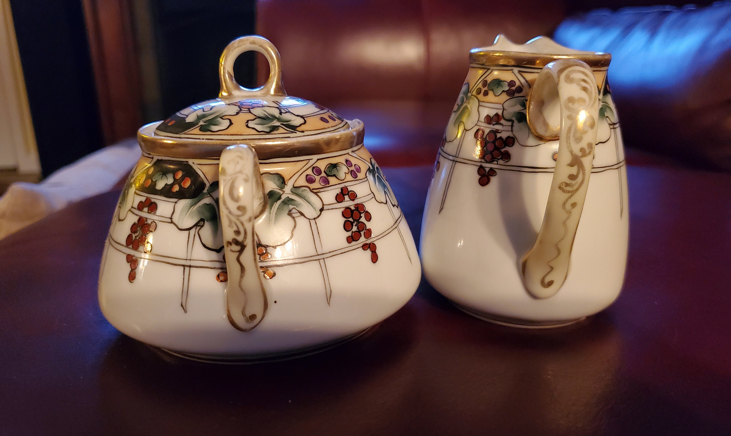 Hand Painted Nippon Creamer and Sugar With Trellis and - Etsy UK