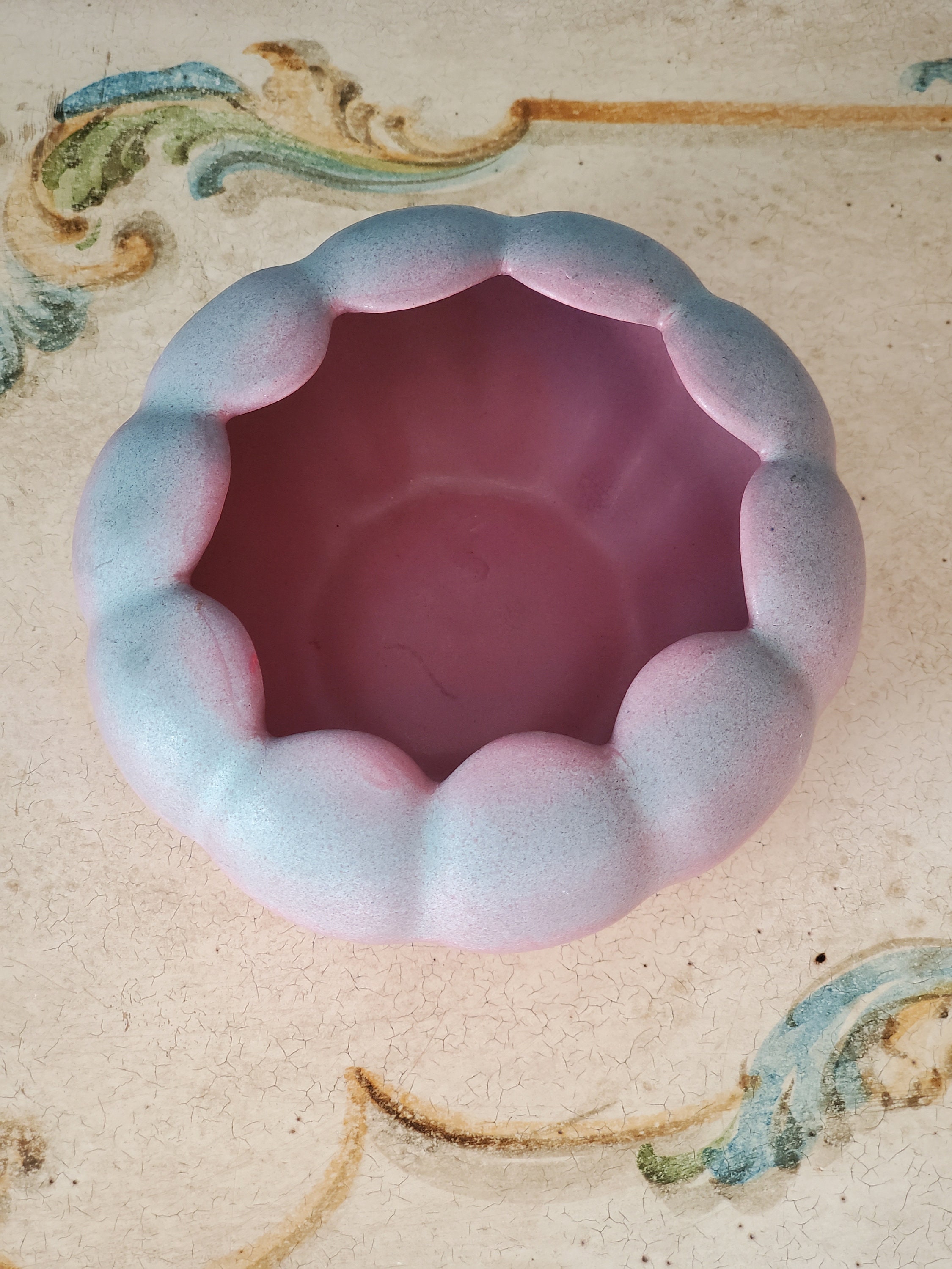 Camark Pottery Pink and Blue Round Lotus Flower Bowl 746 Etsy