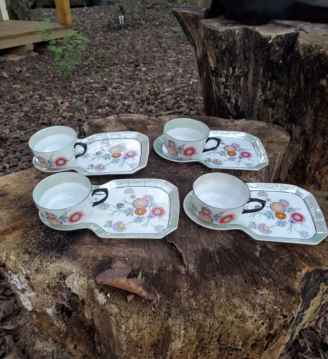 Lusterware Bone China Snack Plates and Cups, Set of 4, Germany, 631 Etsy