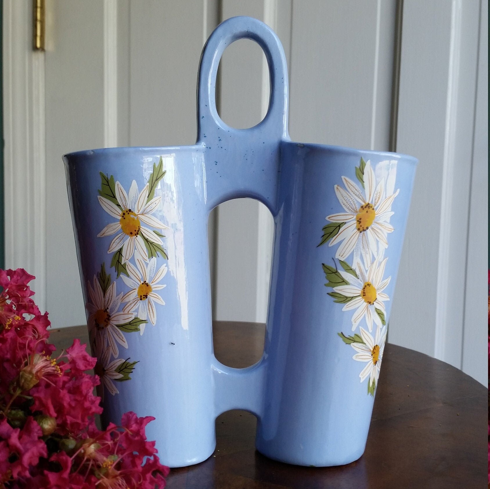 1970's Double Vase or Marriage Vase with Handle Painted | Etsy