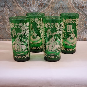 Set of 4 Antebellum Southern Belle Emerald Green Drinking Glasses/Tumblers