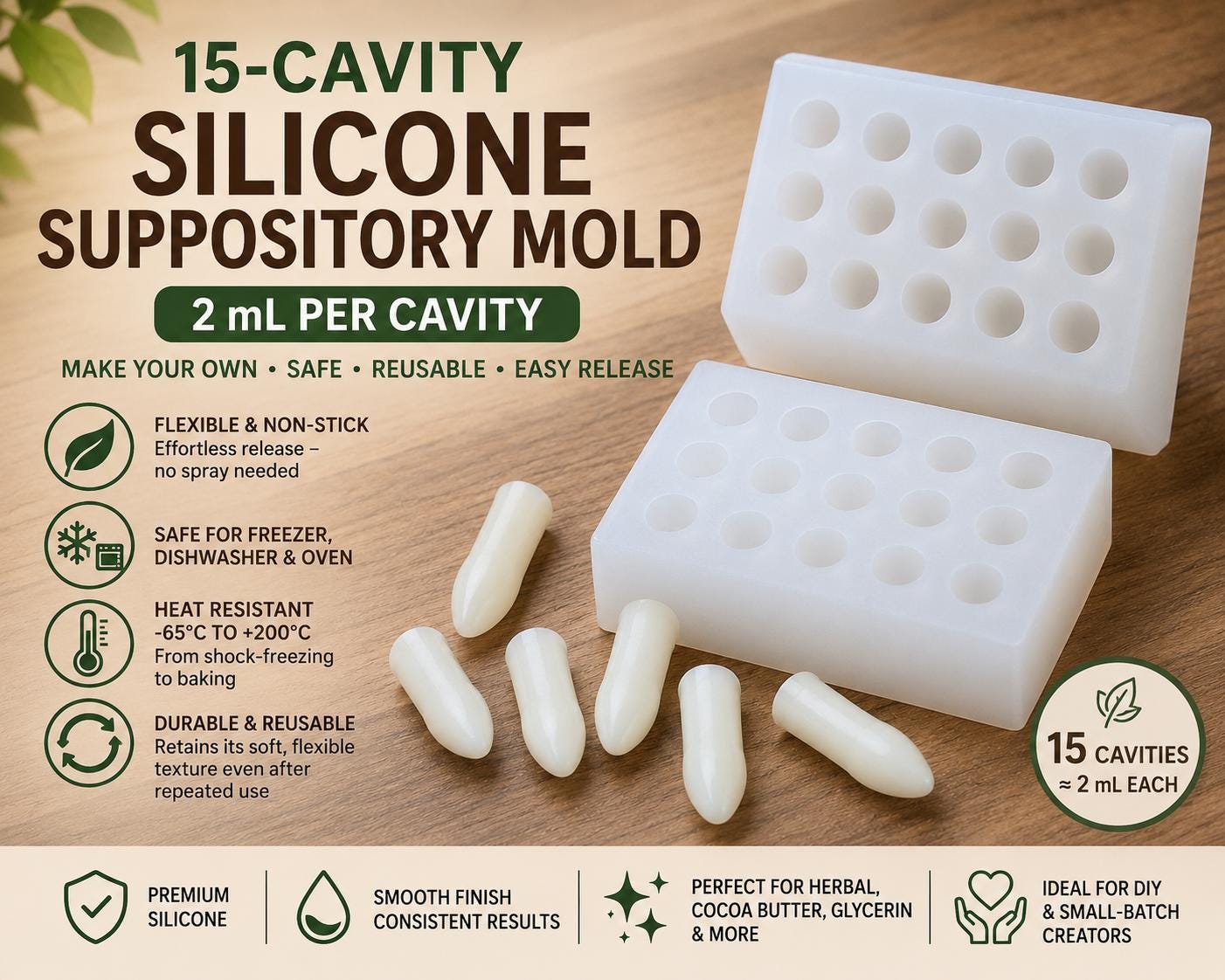 Silicone Suppository Mold | 2mL Per Cavity