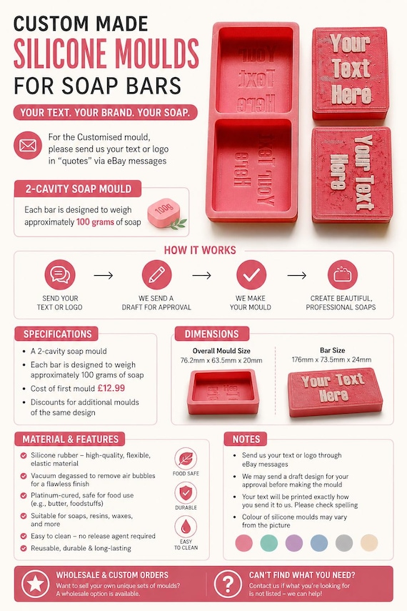 Custom Made Silicone Moulds for Soap Bars Personalised Moulds