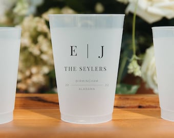 200pc Customized Frosted Shatterproof Flex Cups, Personalized Wedding Favor Cups, Wedding Favors, Minimalistic Wedding, Modern Wedding