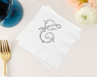 Vintage Monogrammed Cocktail Beverage Napkins, Wedding Initials Party Favors, Traditional Monogrammed Napkin, Minimalist Style