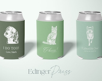 Custom Animal Wedding Can Coolers, Personalized Pet Wedding Can Coolers, Wedding Favors