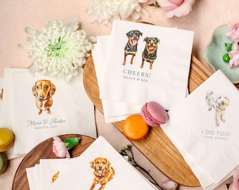 Full Color Personalized Pet Wedding Cocktail Napkins, Custom Wedding Napkins, Dog Cocktail Napkins Wedding, Couple Monogram Wedding
