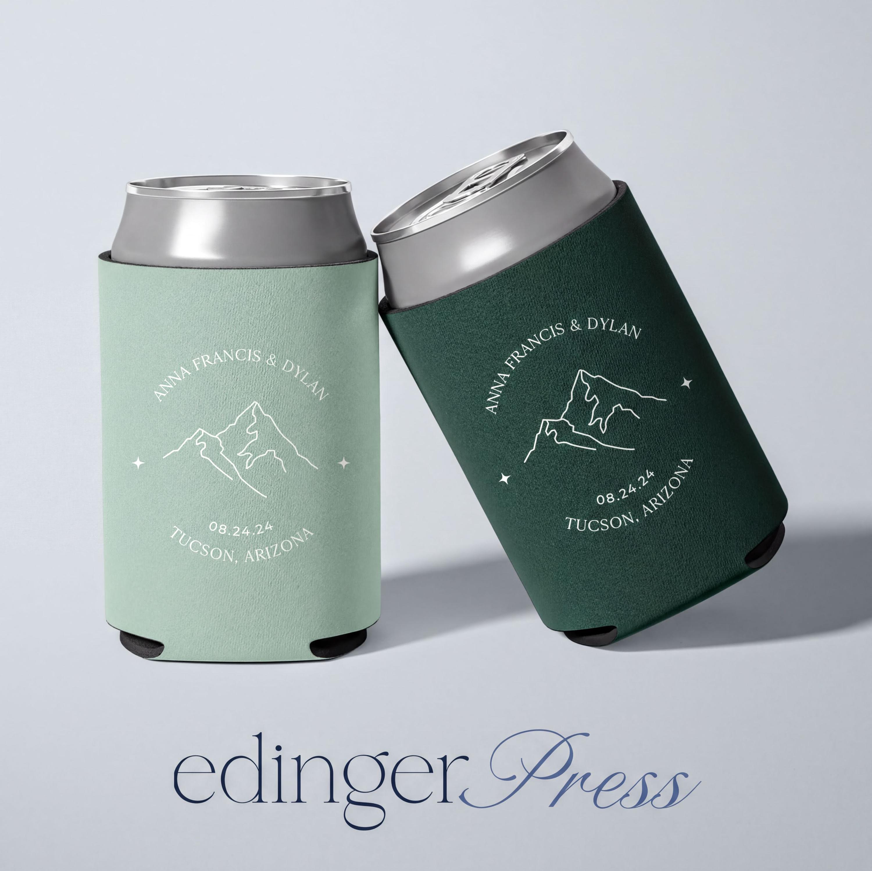 Custom Mountain Wedding Can Coolers