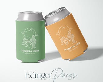 Custom Neoprene Wedding Can Cooler, Mountain Desert Design