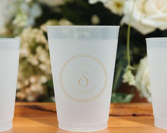 Personalized Wedding Cups for Modern Minimalist Event | Monogram Engagement, Rehearsal Dinner or Reception Drinkware