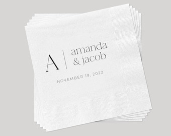 Personalized Wedding Cocktail Napkins, Custom Wedding Napkins, Wedding Favors, Minimalistic Wedding, Modern Wedding