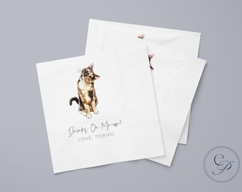 Full Color Personalized Pet Wedding Cocktail Napkins | Custom Dog & Cat Wedding Napkins