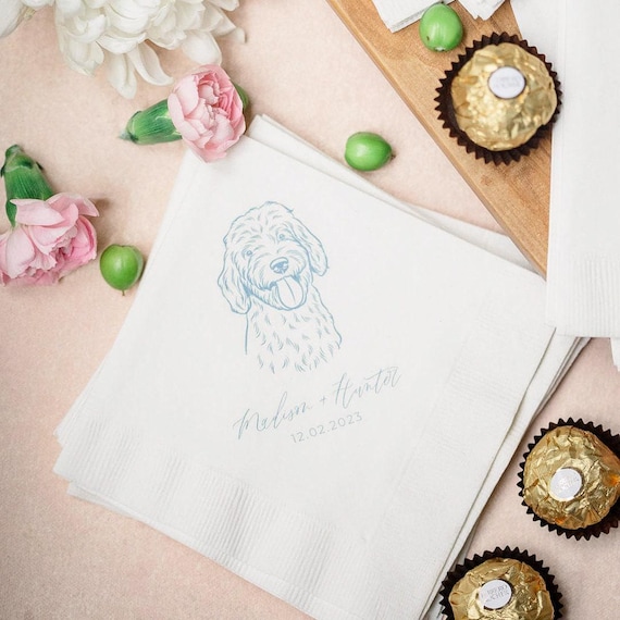 Custom Wedding Pet Cocktail Napkins | Personalized Dog Cat Portrait | 5x5 3-Ply