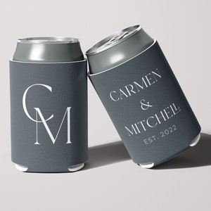 Custom Neoprene Big Initials Wedding Can Coolers, Personalized Wedding Favors, Beverage Insulators, Beer Holder, Beer Cooler