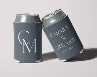 Custom Neoprene Big Initials Wedding Can Coolers, Personalized Wedding Favors, Beverage Insulators, Beer Holder, Beer Cooler