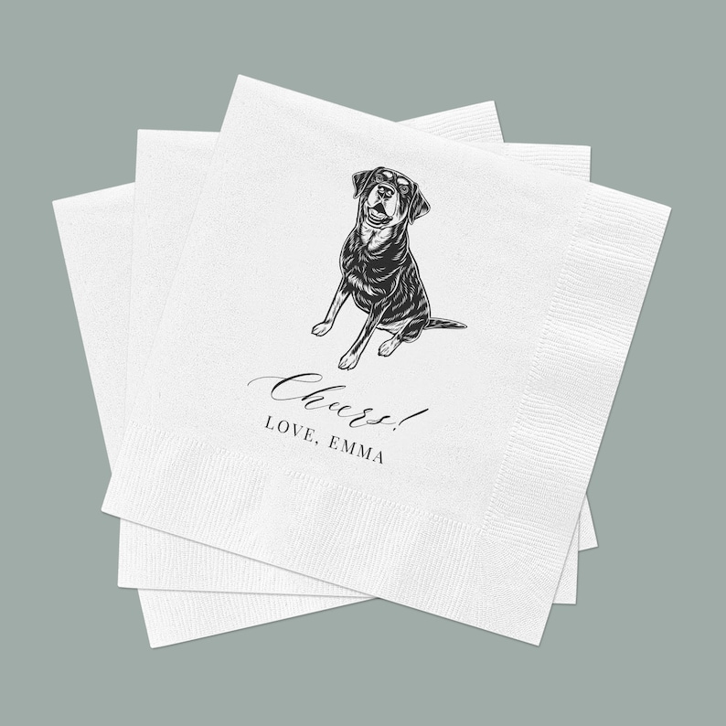 Custom Pet Cocktail Napkins for Weddings and Special Events Personalized Wedding Napkins with Dog or Cat Illustrations image 2