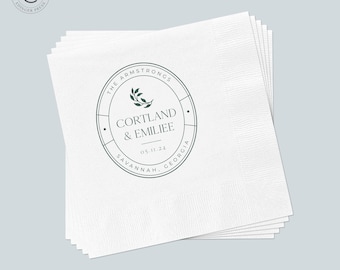 Personalized Floral Wedding Cocktail Napkins, Custom Wedding Napkins, Wedding Favors, Minimalistic Wedding, Modern Wedding, Rehearsal Dinner