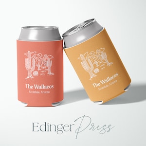 Custom Wedding Coolers, Personalized Can Cooler, Reception Favor, Mountains, Huggers, Wedding Favor, Wedding Cooler, Collapsible Hugger