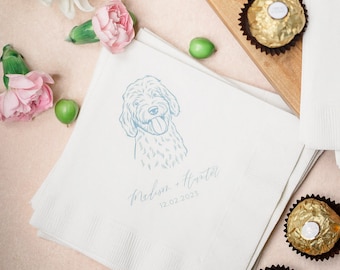 Custom Wedding Pet Cocktail Napkins | Personalized Dog Cat Portrait | 5x5 3-Ply