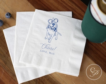 Custom Pet Cocktail Napkins for Weddings | Personalized Wedding Napkins with Dog or Cat Illustrations