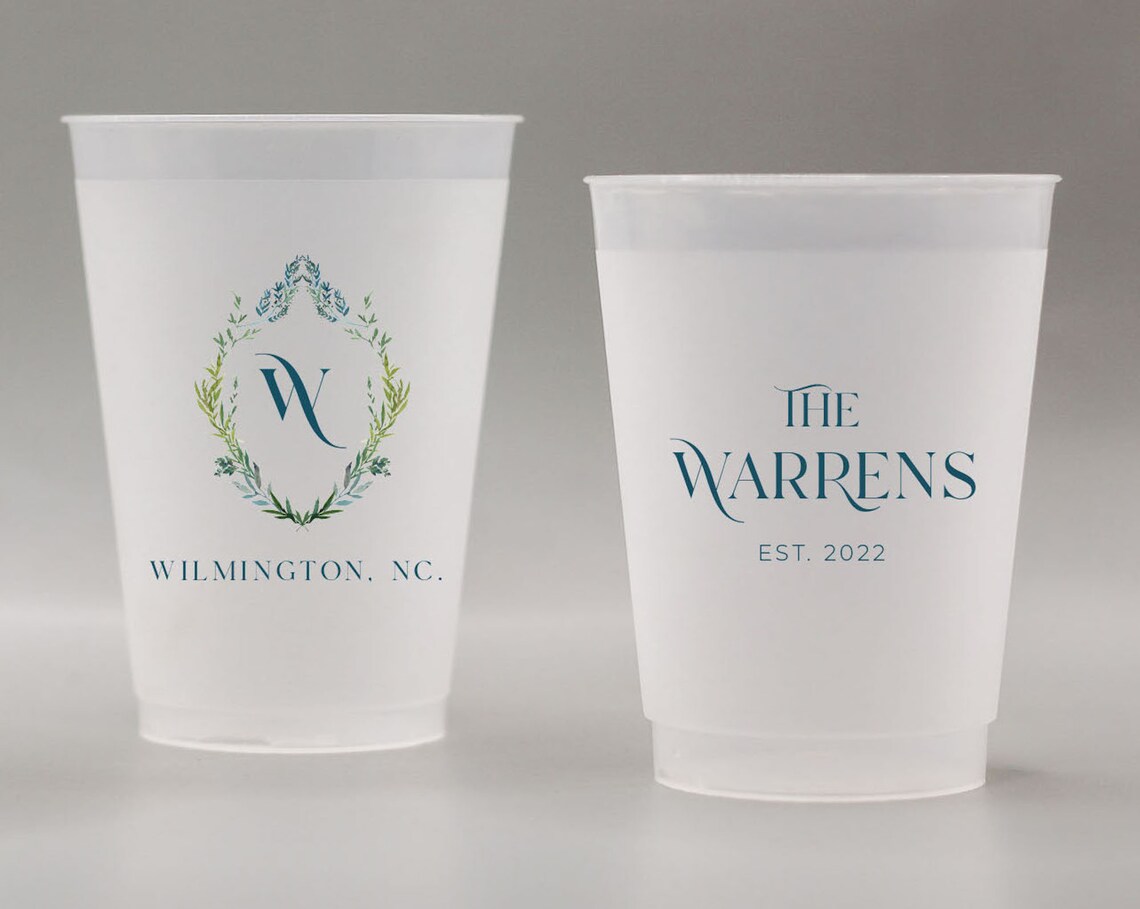 Watercolor Wreath Frosted Flex Cups Personalized Wedding - Etsy