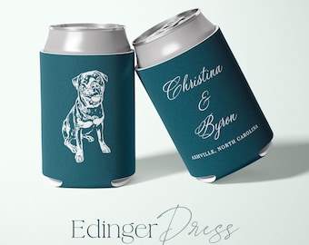Custom Pet Portrait Wedding Can Coolers, Personalized Neoprene Favors
