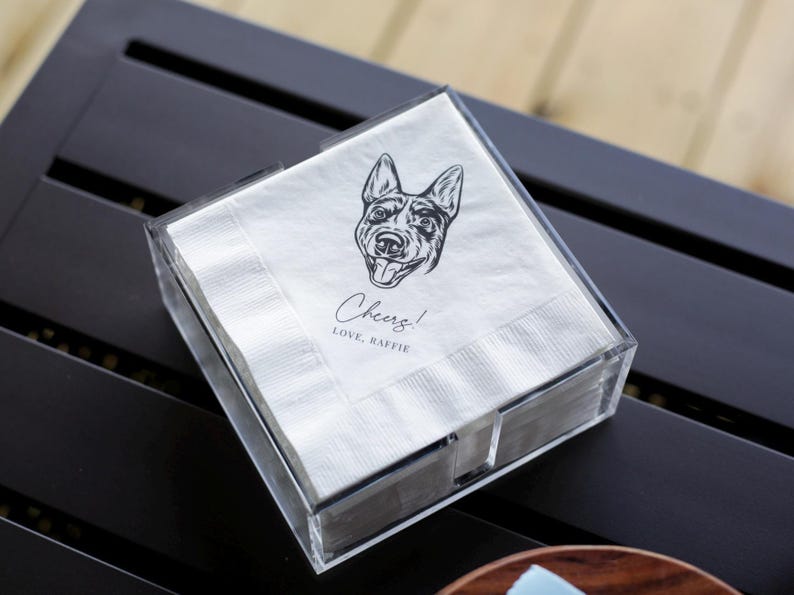 Servilletas de cóctel personalizadas para mascotas para bodas / Retrato personalizado de perro o gato / 5x5 pulgadas, 3 capas imagen 2