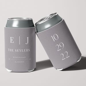 Neoprene Can Coolers Custom Designed for Weddings | Personalized Monogram Wedding Drink Holders with Initials | Beer Holder image 1