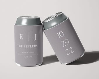 Neoprene Can Coolers Custom Designed for Weddings | Personalized Monogram Wedding Drink Holders with Initials | Beer Holder