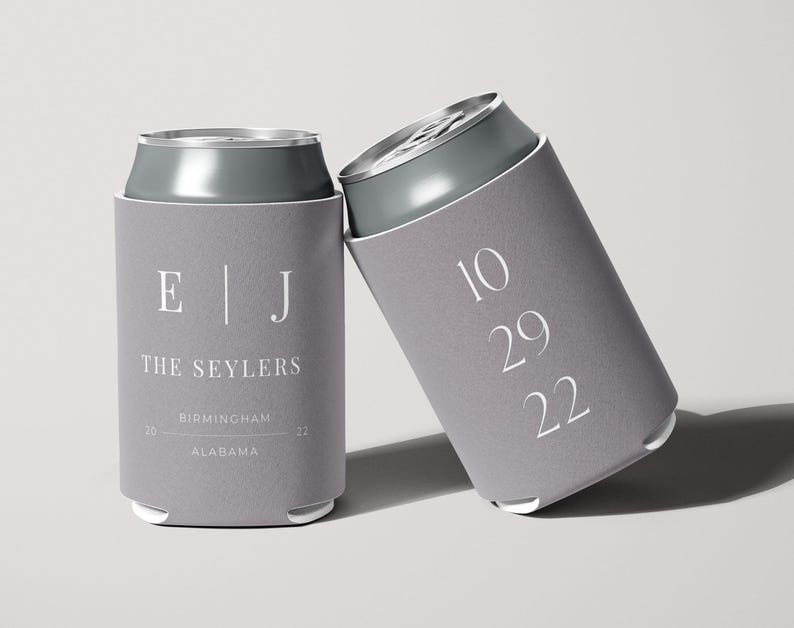 Neoprene Can Coolers Custom Designed for Weddings | Personalized Monogram Wedding Drink Holders with Initials | Beer Holder image 1