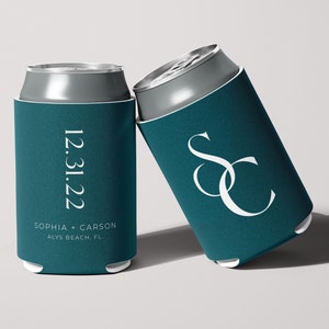 Neoprene Custom Monogram Wedding Can Coolers, Personalized with Big Initials, Reception Favor, Beer Insulator, Huggers, Wedding Favor
