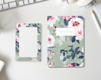 Blank Botanical Journaling Notebook & Notepad Set | Layflat Pocket Notebook Lined Pages | Floral Composition Notebook Gifts Back To School