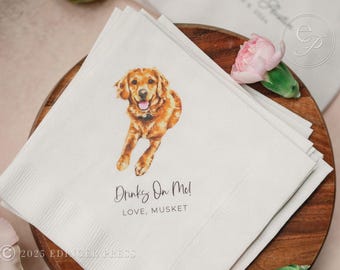 Custom Personalized Pet Portrait Cocktail Napkins, Wedding Beverage Napkins, Dog Lover Gift
