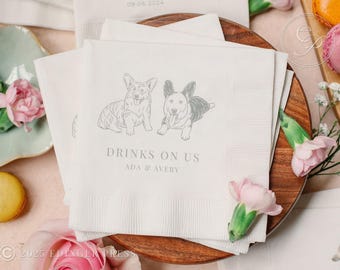 Custom Wedding Pet Cocktail Napkins | Personalized Dog Cat Portrait Beverage Napkin