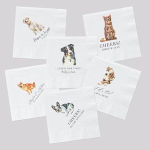 Servilletas de cóctel personalizadas a todo color para bodas con mascotas