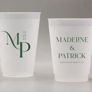 Custom Frosted Wedding Plastic Cups | Monogram Cup | Personalized Shatterproof Minimalist Drinkware image 2