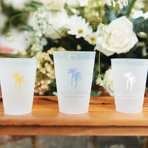 Custom Tropical Wedding Palm Tree Cups | Personalized Cups | Minimalist Modern Wedding Favors | Shatterproof Flex Cup