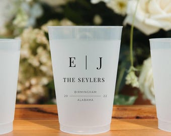 Custom Frosted Wedding Plastic Cups | Personalized Shatterproof Drinkware for Minimalist Parties & Event Gifts