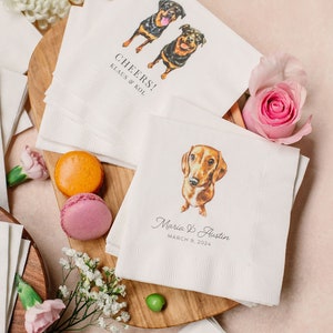 Full Color Personalized Pet Wedding Cocktail Napkins, Custom Wedding Napkins, Dog Cocktail Napkins Wedding, Couple Monogram Wedding image 1