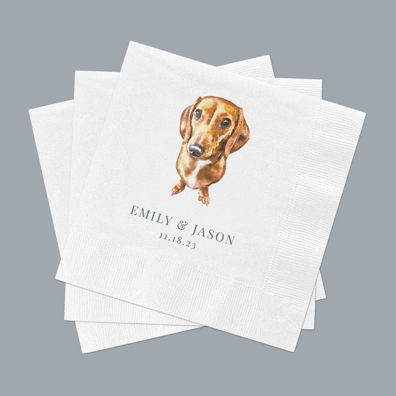 Full Color Personalized Pet Wedding Cocktail Napkins, Custom Wedding Napkins, Dog Cocktail Napkins Wedding, Couple Monogram Wedding image 3